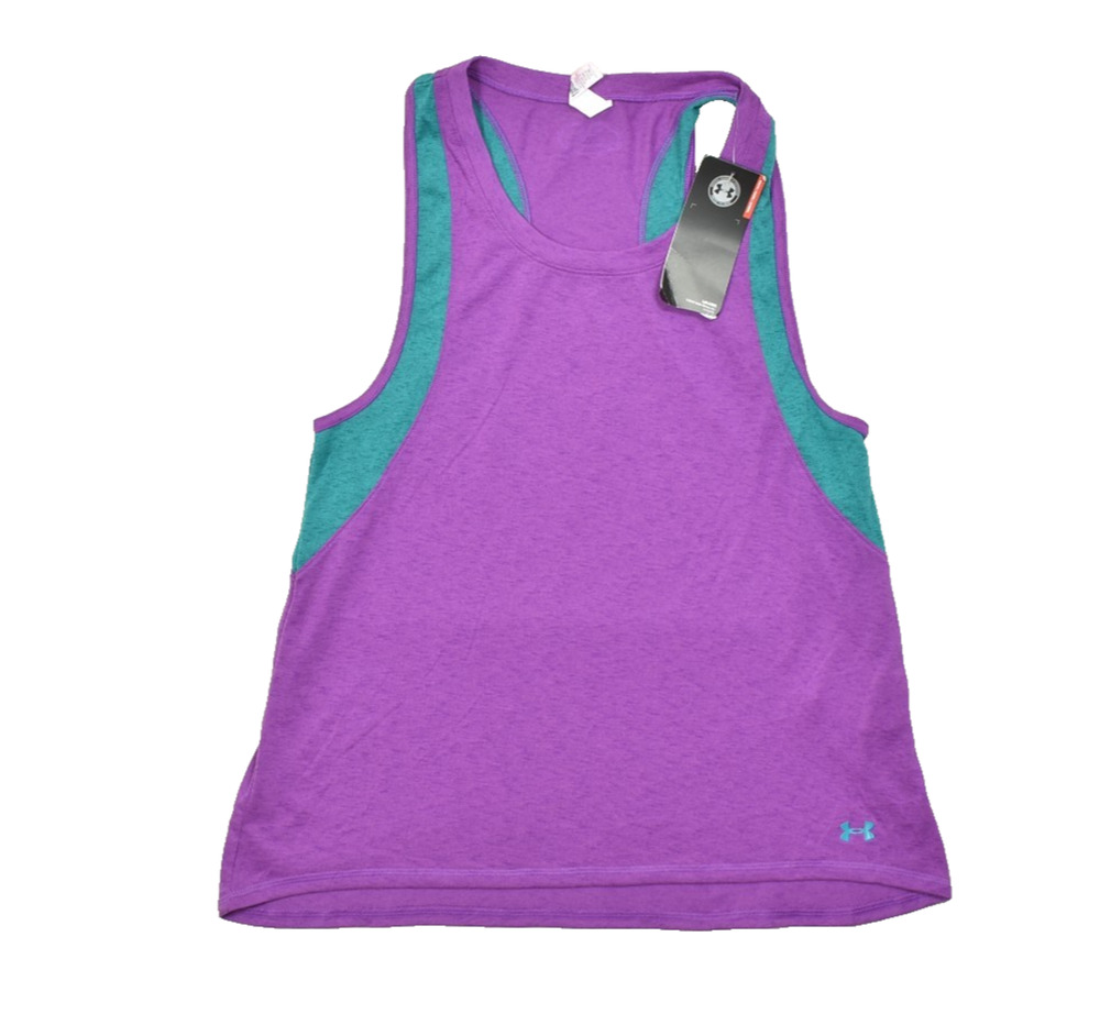 Under Armour Youth Large YLG Purple Teal HeatGear Loose Fit Racerback Tank Top N